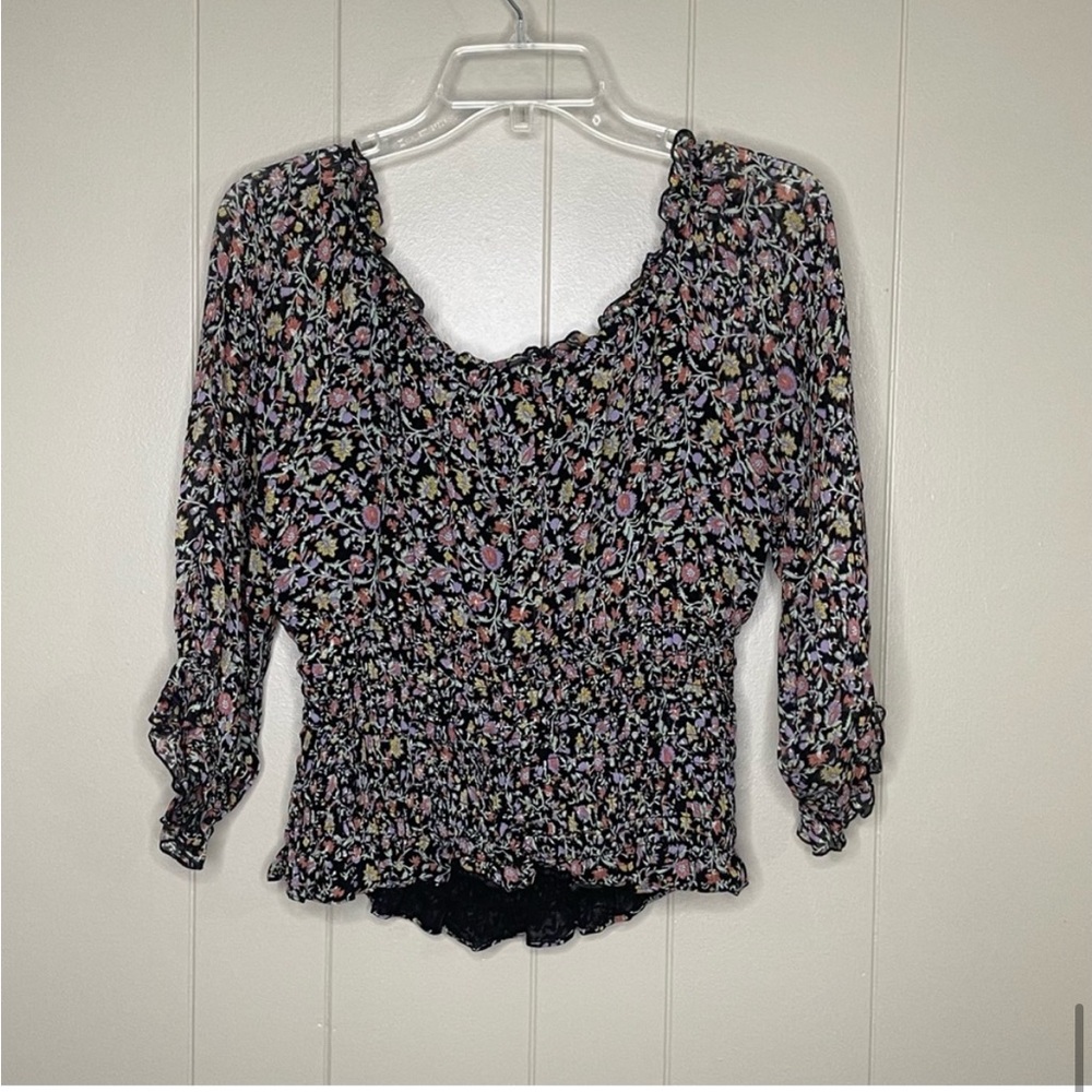Anthropology Dark Winter Floral Smocked Blouse size XS